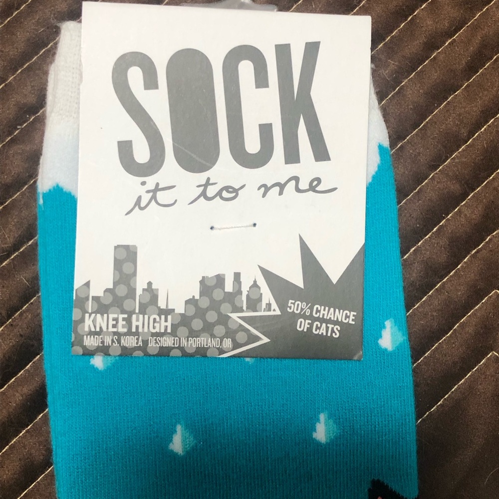 NWT Sock it To Me 50% Chance of Cats It’s Raining Cats Knee High Socks Blue - Picture 3 of 6